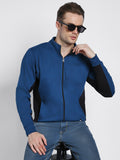 Dennis Lingo Men's Mock Neck Regular Fit Panelling Blue Sweatshirt