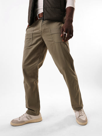Men's Sage Solid Cotton Relaxed Fit Mid-Rise Cargo Trousers