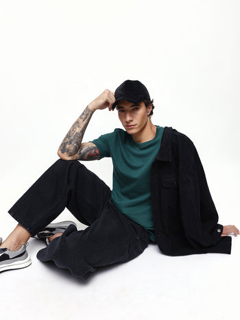Men's Solid Round Neck Half Sleeves Relaxed Fit T-shirt