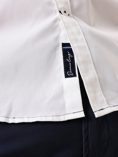 Men White & Navy Solid Spread Collar Full Sleeves Regular Fit Casual Shirt