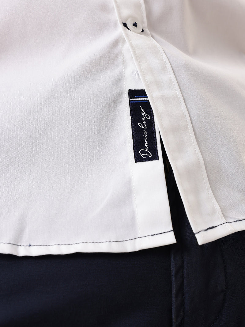Men White & Navy Solid Spread Collar Full Sleeves Regular Fit Casual Shirt