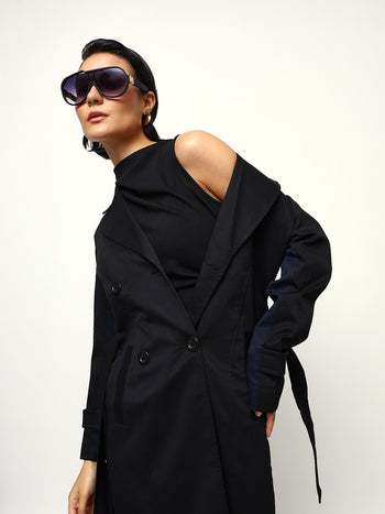 DL Woman Solid Full Sleeves Lapel Collar Trench Coat