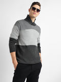 Men's Colourblocked Shawl Collar Long Sleeves Acrylic Pullover Sweater