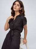 DL Woman Shirt Collar Regular Fit Solid Black Dress
