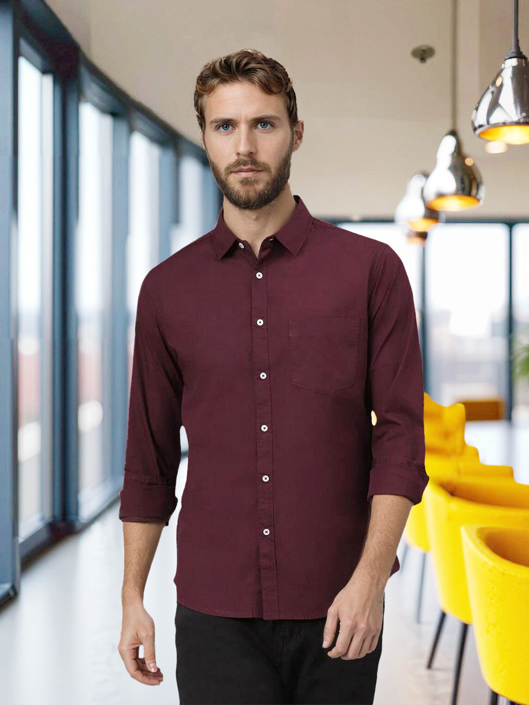 Men's Solid Burgundy Casual Shirt DENNIS LINGO Men's Solid Burgundy Casual Shirt DENNIS LINGO