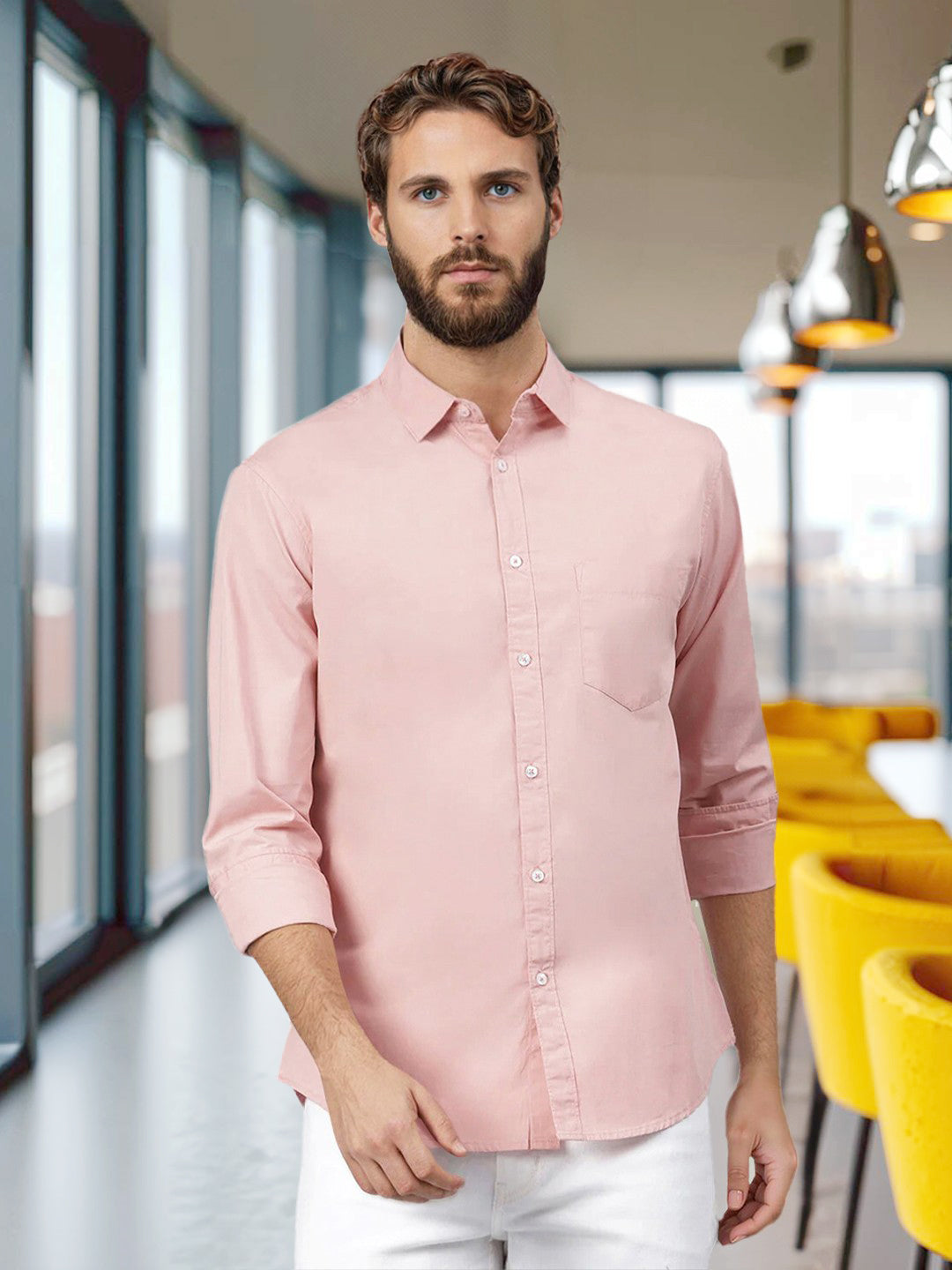 open lace back dress Men's Solid Dusty Peach Slim Fit Cotton Casual Shirt – DENNIS LINGO