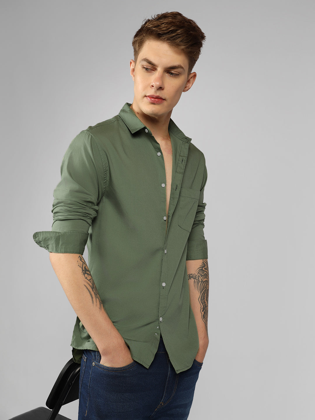 Men's Solid Dusty Green Casual Shirt DENNIS LINGO Men's Solid Dusty Green Casual Shirt DENNIS LINGO
