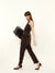 Woman Striped Boat Neck Sleeveless Top with Belt
