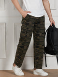Dennis Lingo Men Olive Cotton Lycra Camouflage Stretchable Relaxed fit Cargo Trousers