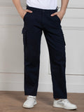 Dennis Lingo Men's Solid Navy Blue Stretchable Cargo Trousers