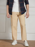 Dennis Lingo Men Light Khaki Cotton Lycra Solid Stretchable Relaxed fit Cargo Trousers