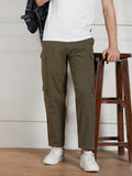 Dennis Lingo Men Olive Cotton Lycra Solid Stretchable Relaxed fit Cargo Trousers