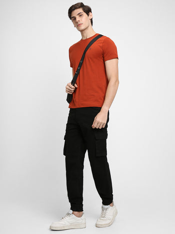 Men's Cargo Jogger Fit Rinse Black Stretchable Jeans