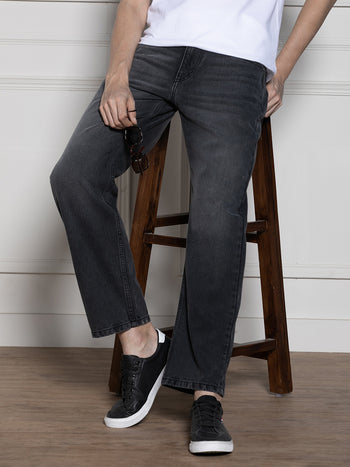 Men's Charcoal Relaxed Fit Light Fade Jeans