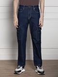 Men's Dark blue Relaxed Fit Light Fade Stretchable Jeans