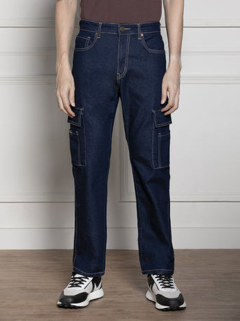 Men's Dark blue Relaxed Fit Light Fade Stretchable Jeans