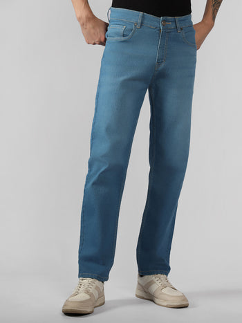 Men's Indigo Solid Relaxed Fit Stretchable Jeans