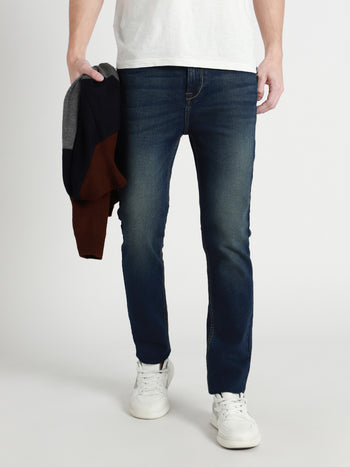 Men's Slim fit Mid Rise Dark Blue Stretchable Jeans