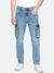 Men's Straight Cargo Solid Mid Blue Jeans