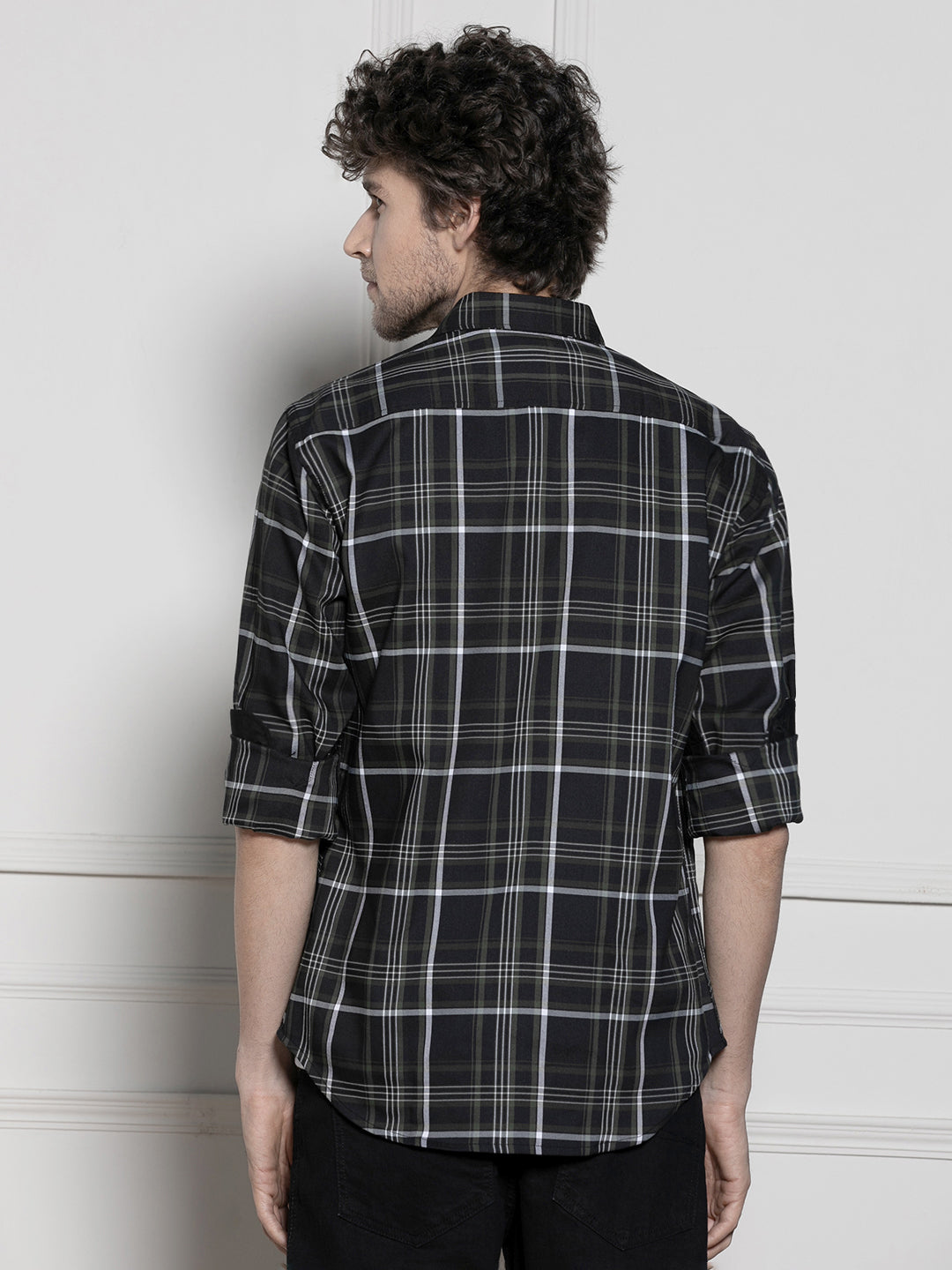 Dennis Lingo Men's Black Tartan Checks Casual Cotton Shirt
