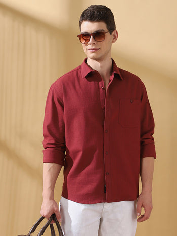 Men Cotton Spread Collar Regular Fit Self Design Casual Shirt