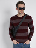 Men's Maroon Striped Acrylic Pullover Sweater