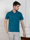Dennis Lingo Men's Teal Polo Collar Solid Regular Fit T-Shirt