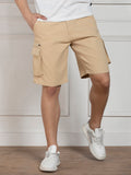 Dennis Lingo Men's Light Khaki Relaxed Fit Mid-Rise Solid Casual Shorts