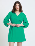 DL Woman V- Neck Regular Fit Solid Green Dress