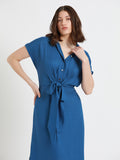 DL Woman Shirt Collar Regular Fit Solid Blue Dress