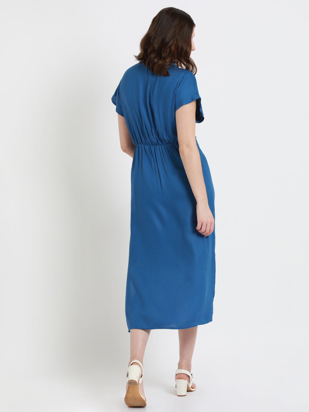 DL Woman Shirt Collar Regular Fit Solid Blue Dress