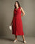 DL Woman Red Solid Shirt Collar Sleeveless Dress