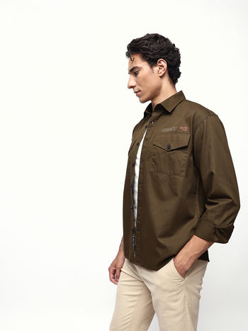 Men's Solid Spread Collar Full Sleeves Relaxed Fit Casual Shirt
