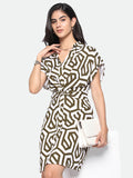 DL Woman V-Neck Regular Fit Printed Brown Dress