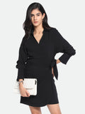 DL Woman V- Neck Regular Fit Solid Black Dress
