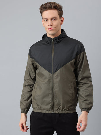 Men's Olive Regular Fit Hooded Winterwear Shell Jackets