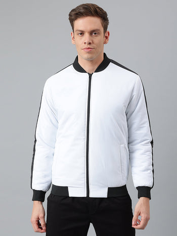 Men's White Regular Fit Winterwear Bomber Jacket