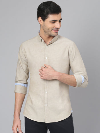 Men's Solid Brown Slim Fit Cotton Casual Shirt