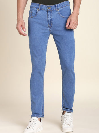 Men's Slim Fit Stretchable Denim Solid Jeans (Light Blue)