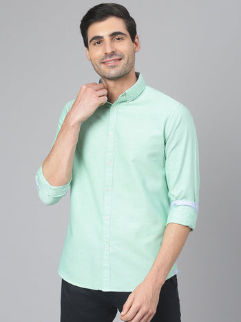 Men's Solid Green Slim Fit Cotton Casual Shirt