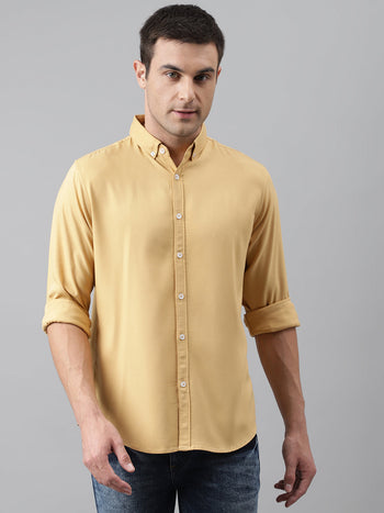 Men's Solid Mustard Slim Fit Cotton Casual Shirt