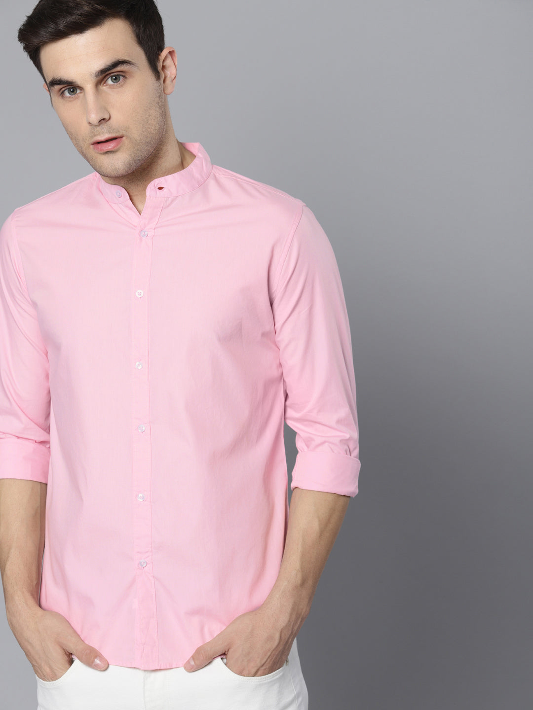Dennis Lingo Men s Cotton Pink Solid Casual Shirt DENNIS LINGO