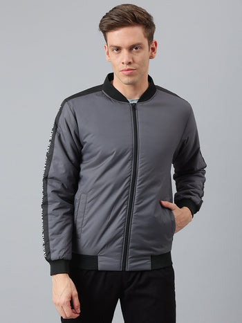 Men's Dark Grey Regular Fit Winterwear Bomber Jacket