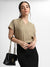 DL Woman V- Neck Regular Fit Solid Khaki Top