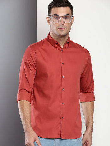 Men's Solid Slim Fit Satin Lycra Casual Shirt With Concealed Button Down & Full Sleeves