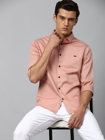 Men's Solid Shell Slim Fit Casual Shirt With Spread Collar