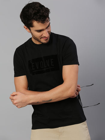 Men's Pure Cotton Printed Half Sleeves Casual T-Shirt (Black)