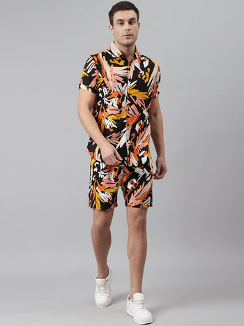 Men's Slim Fit Rayyon Coords Printed Sets (S104) (Black)