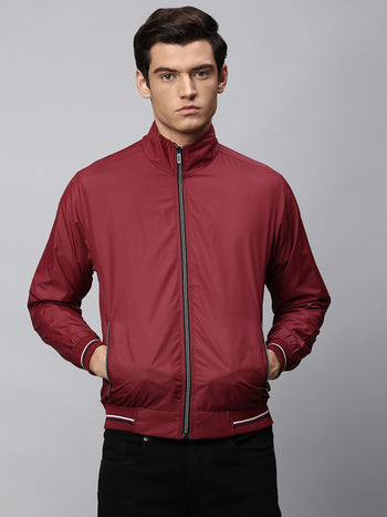 Mens Long-Sleeve Jacket - Lightweight Casual Winterwear  (Maroon)