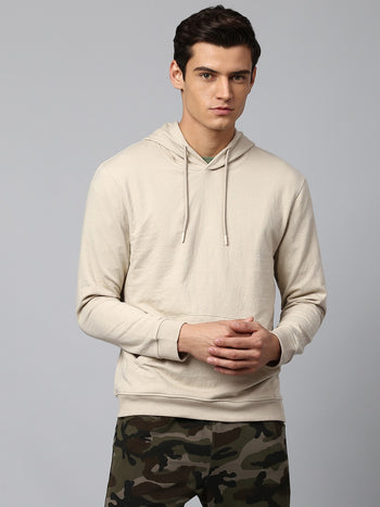 Mens Long-Sleeve Hoodie - Lightweight Casual Winterwear (Stone Beige)